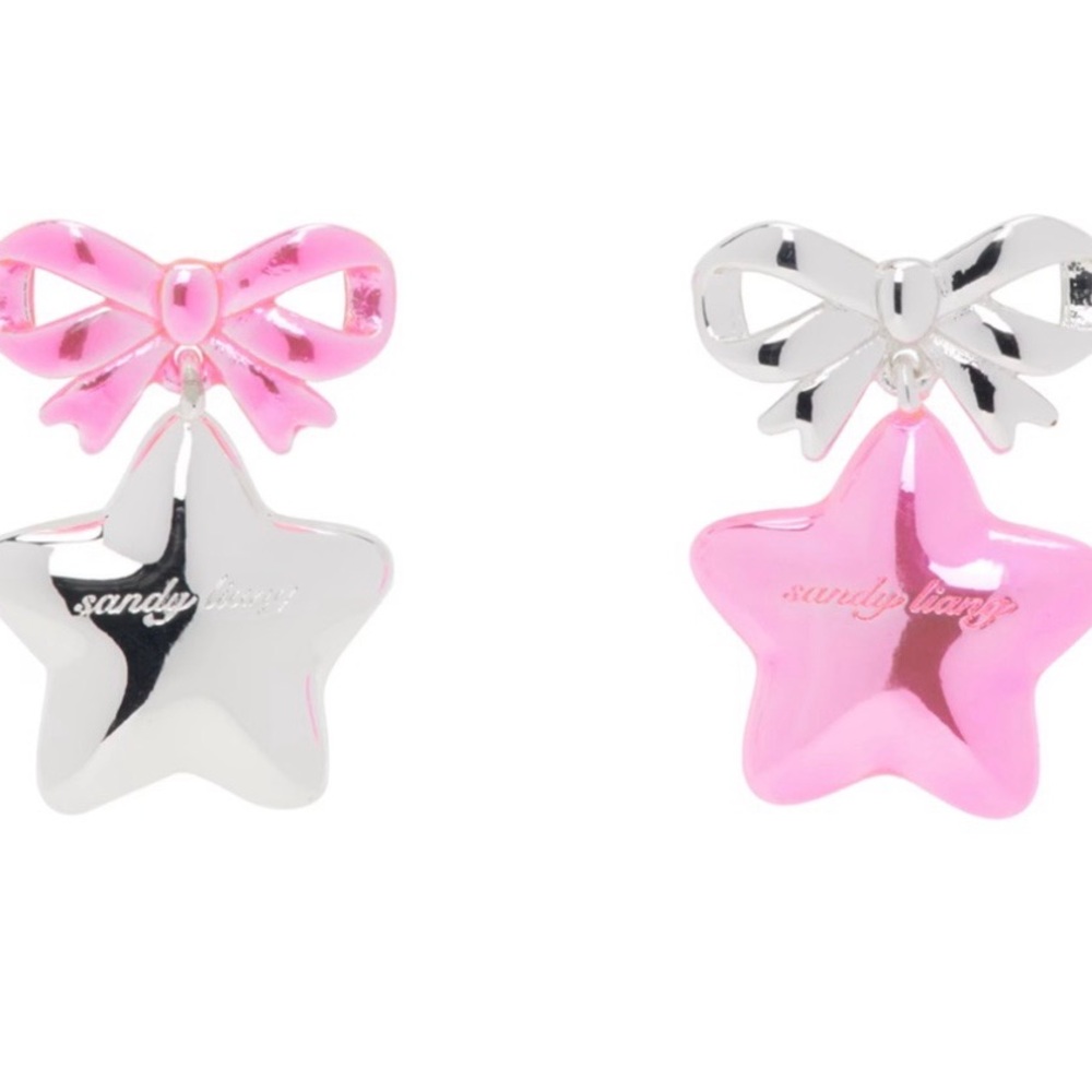 Sandy Liang Pink and Silver Star Earrings